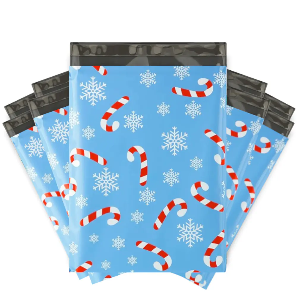 Christmas Themed Poly Mailers Blue Candy Cane 1