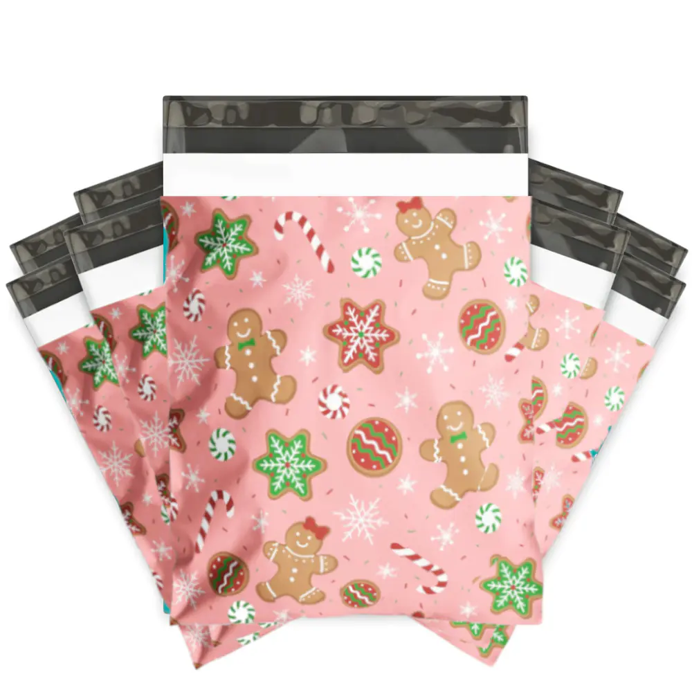 Christmas Themed Poly Mailers Peach Gingerbread Snacks