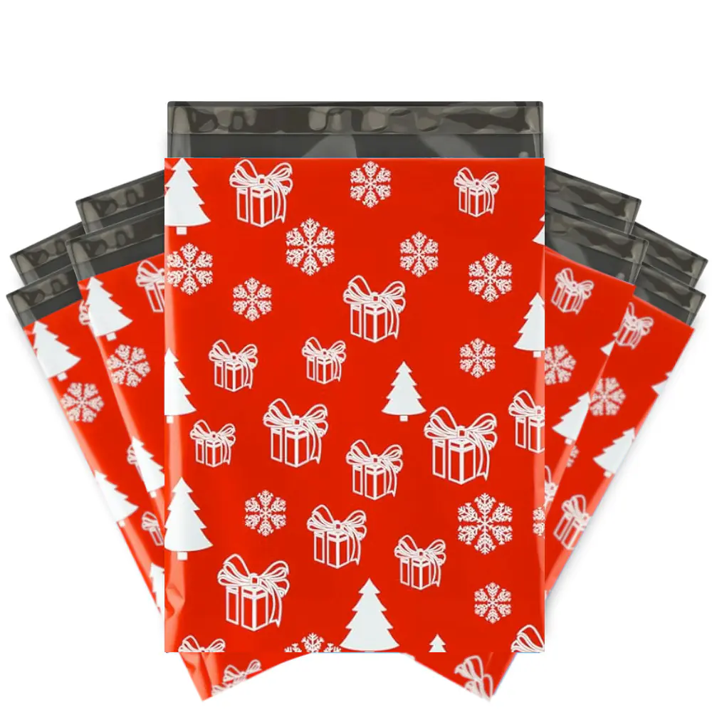 Christmas Themed Poly Mailers Red Trees Gifts