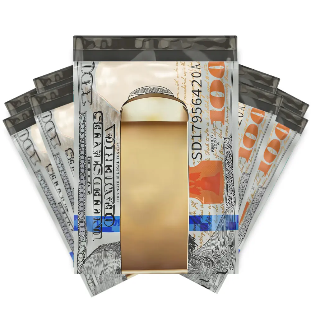 Poly Mailers with Self Seal Adhesive Strip White 100 Dollar Bill